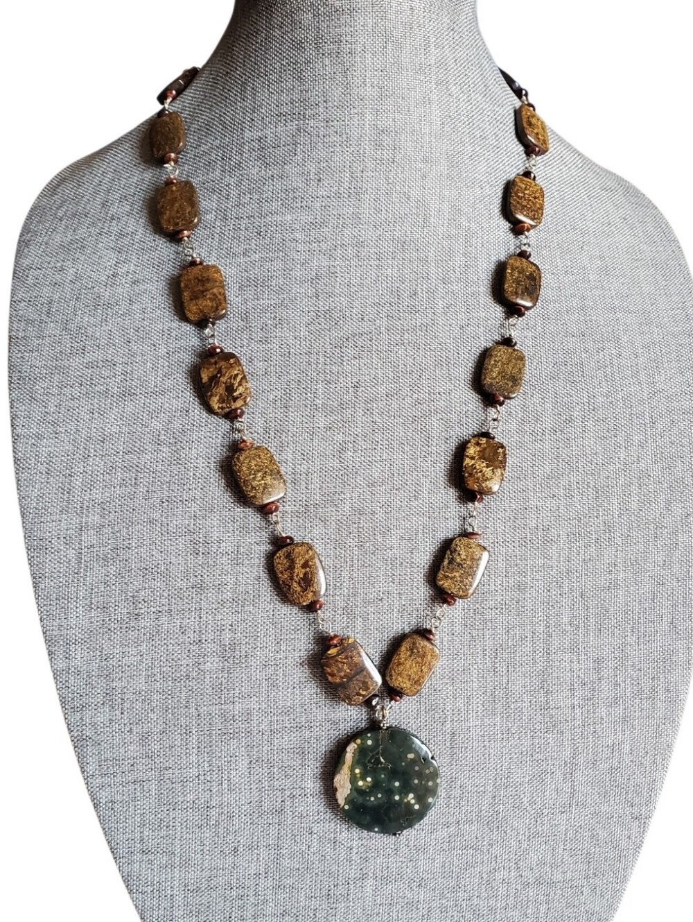 Vtg. RARE Bronzite Ocean Jasper Necklace